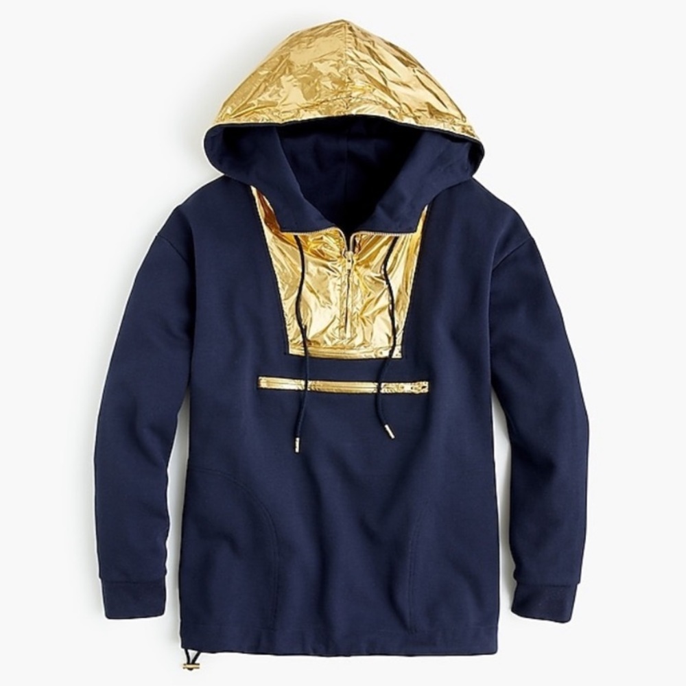 J Crew Top Nwot Anorak Pullover Metallic Hoodie